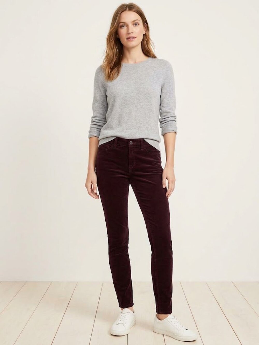Loft Curvy Skinny Corduroy Pants in Eggplant